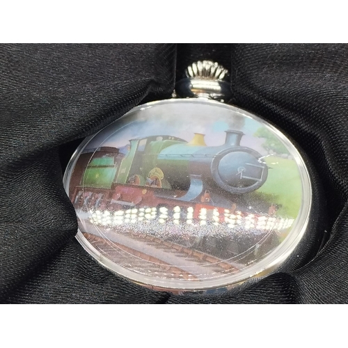 55 - 2 x Atlas Editions Mechanical Pocket Watches with Locomotive Theme.