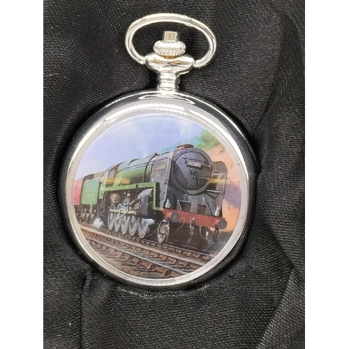 64 - 2 x Atlas Editions Mechanical Pocket Watches with Locomotive Theme.