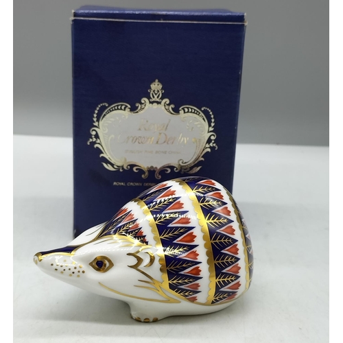 110A - Royal Crown Derby Paperweight 'Hedgehog' with Gold Stopper.