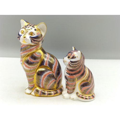 65A - 2 x Royal Crown Derby Paperweights, 'Cat' and 'Kitten', both have the Red Royal Crown Derby Stamp on... 