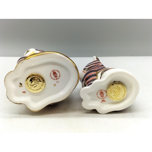 65A - 2 x Royal Crown Derby Paperweights, 'Cat' and 'Kitten', both have the Red Royal Crown Derby Stamp on... 