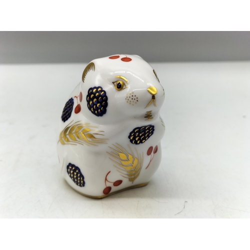 80A - Royal Crown Derby Paperweight 'Harvest Mouse' issued 1985-1994, Decorated with Fruit Motifs on White... 