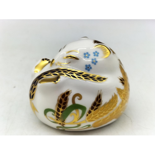 85A - Royal Crown Derby Paperweight  'Dormouse (sleeping)' Gold Stopper and Red Royal Crown Derby Stamp on... 