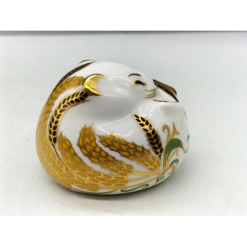 85A - Royal Crown Derby Paperweight  'Dormouse (sleeping)' Gold Stopper and Red Royal Crown Derby Stamp on... 