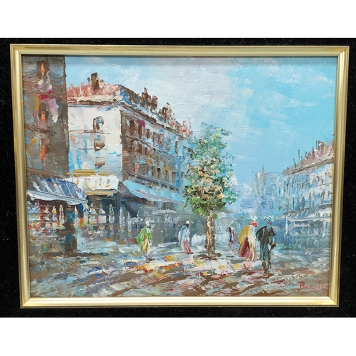 927 - Oil Painting of Street Scene in Ornate Gold Frame. Signed Burnett. (Possibly Caroline Burnett) Frame... 