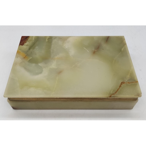 728 - Green Onyx Box c1960. 4.5cm High, 18cm x 12cm. slight A/F Nibble to one corner