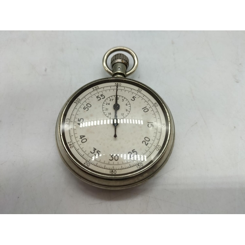 317 - 15 Jewel Swiss Made Pocket Watch plus Denison Stop Watch. Both W/O.