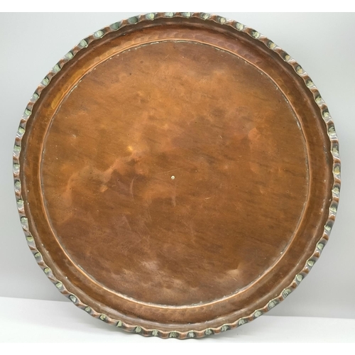 322 - Copper Bevel Edged Hammered Tray. 36cm Diameter.