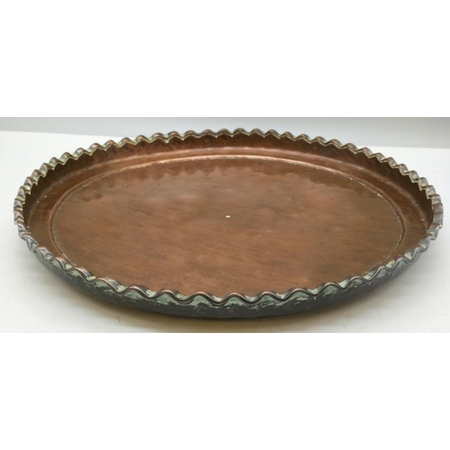 322 - Copper Bevel Edged Hammered Tray. 36cm Diameter.