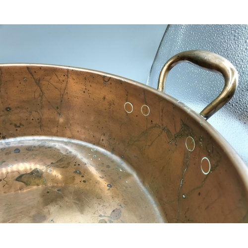 325 - Twin Handled Copper Cream Seperating Pan. 12cm High, 40cm Diameter.