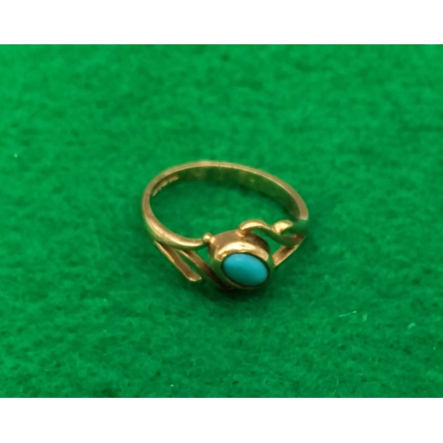 399 - 9ct Gold Ring set with Turquoise. Marked 375. 1.9 Gram. Size J.