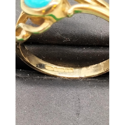 399 - 9ct Gold Ring set with Turquoise. Marked 375. 1.9 Gram. Size J.