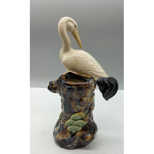 530 - Vintage Pottery Crane Spill Vase. 26cm High.