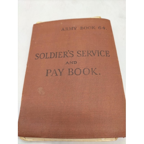 555 - Soldiers Service and Pay Book plus Post Card Photo and Pottery Worker's Register Book.