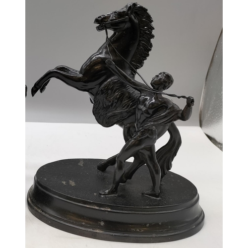 599 - Pair of Metal Rearing Horse Figures. 22cm High.