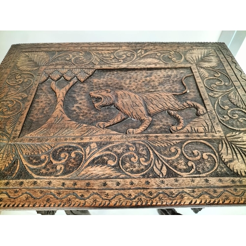 674 - Decorative Indian Carved Wooden Table. 51cm x 38cm x 64cm. This Lot is Collection Only.