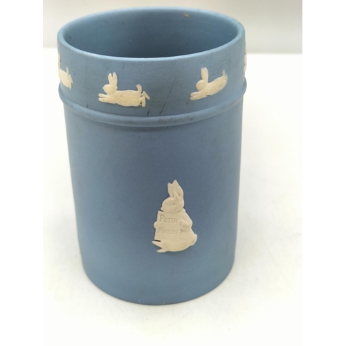 713 - Wedgwood Blue Jasper 'Peter Rabbit' Pencil Pot. 9cm High.