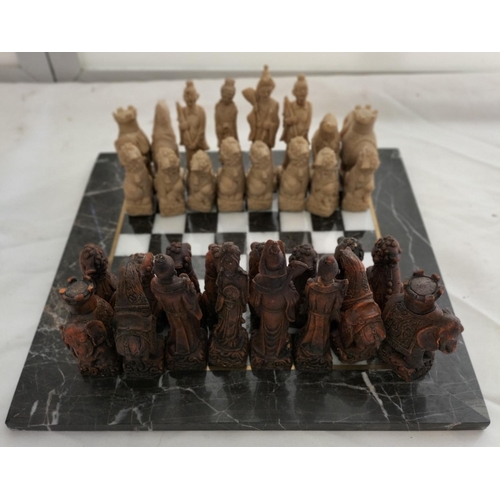 729 - Oriental Design Chess Set with Board.