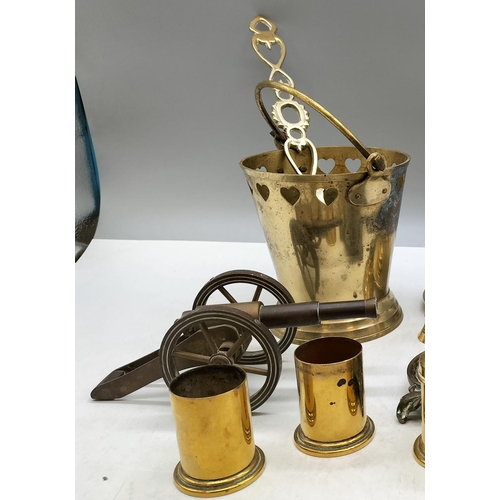 901 - Collection of Brass Items including Bucket, Iron, Cannon, Spoon, etc.