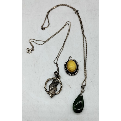 1000 - Jade Dropper Necklace, Owl Design Necklace plus Scotch Amber Pendant.