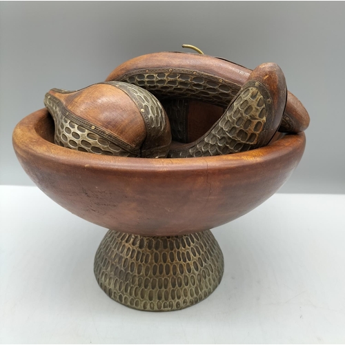 342 - Wood and Metal Bound Fruit Bowl with Fruit.