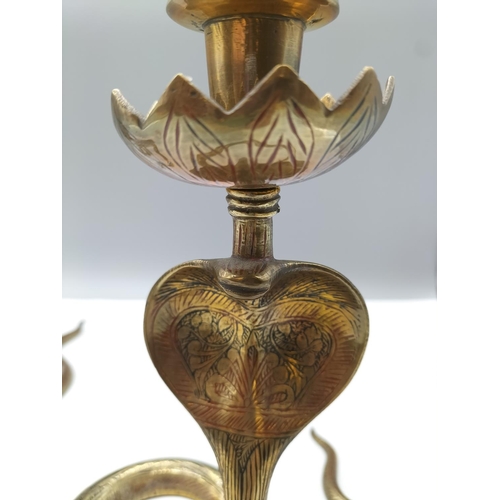 471 - Brass Cobra Design 20cm Candlesticks (2).