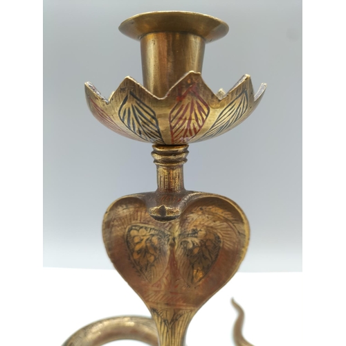 471 - Brass Cobra Design 20cm Candlesticks (2).