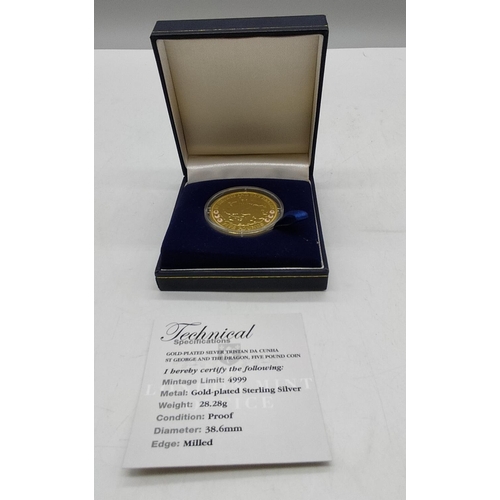 798 - Gold Plated on Sterling Silver 'St George and the Dragon' £5 Coin. Mintage Limit 4999. 28.28 Grams. ... 