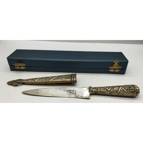 852 - Industria Argentina Ju-Ca Tandil Bladed Knife in Sheaf and Box. Decorative Design. Knife Length 26cm... 