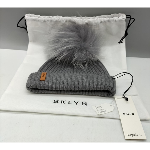 885A - BKLYN Bobble Hat - Grey. RRP £65. New