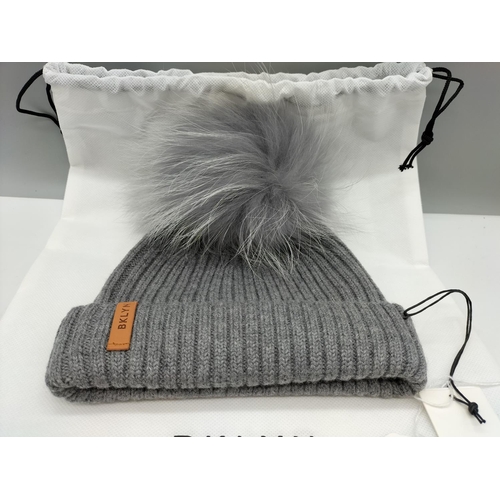 885A - BKLYN Bobble Hat - Grey. RRP £65. New