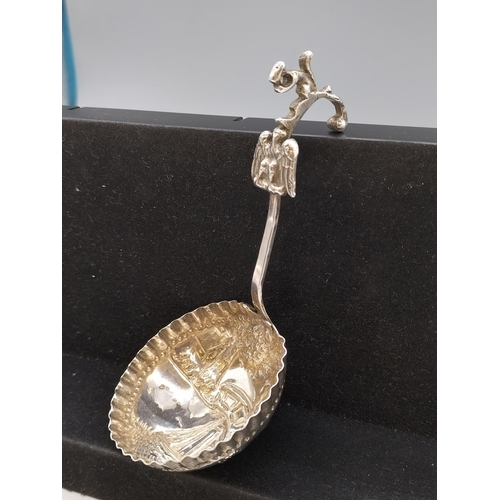 295 - Antique German Solid Silver Monkey Spoon with Eagle and Squirrel Finial. Hallmarked for 1888