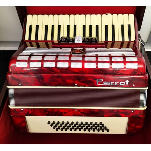 363 - Parrot Accordion in Case. Great Condition W/O.