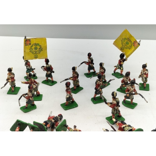 369 - 74 Hand Painted Lead Scottish Soldier Figures. Tallest being the Flag Bearer at 6cm.