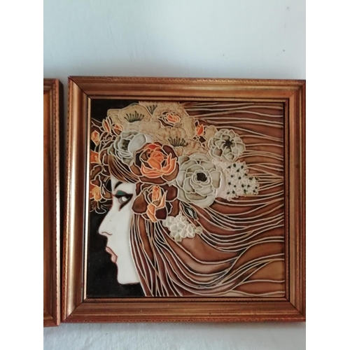 829 - Pair of Framed Maws Art Nouveau Style Tiles. 25cm Square.