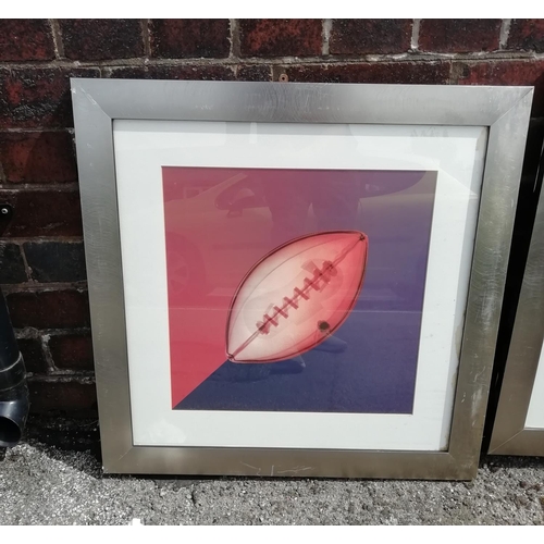 843 - Pair of Contemporary Framed Sporting Ball Prints. 64cm Square.