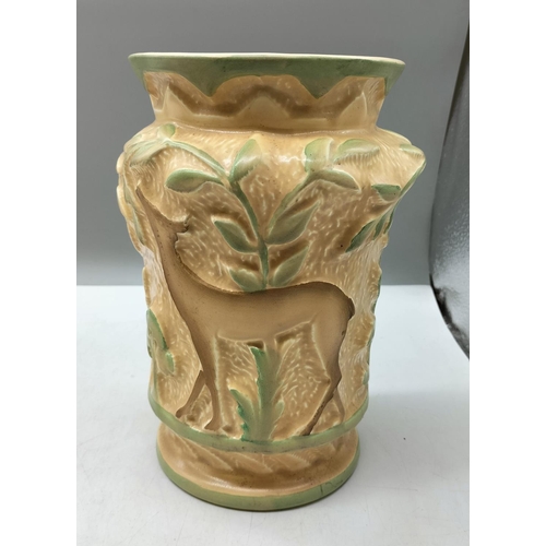 286 - 1930s Burleigh Ware (Burgess & Leigh) 22cm 'Deer in the Forest' Art Deco Vase. Pattern No 204.