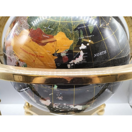 373 - Large Gemstone Globe on Brass Stand. 47cm High, 45cm Diameter.