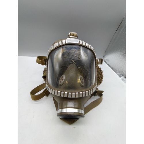 438 - Military Helmet, Belt and Gas Mask.