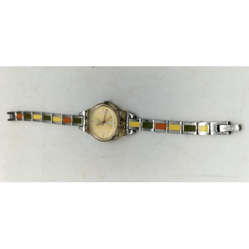 770 - Swatch Watch with Multi Coloured Stainless Steel Strap.