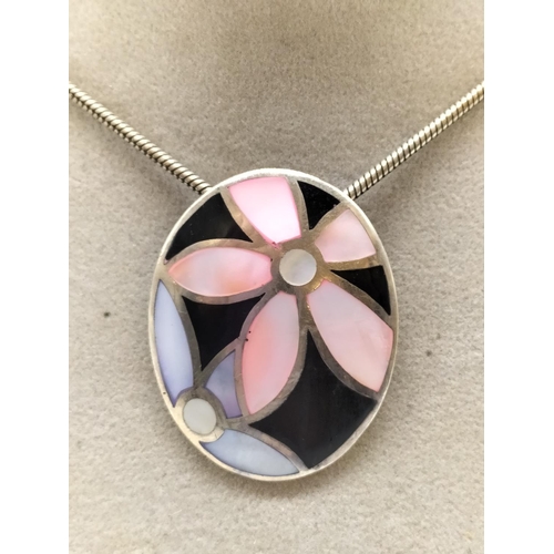 775A - 925 Silver Enamel Pendant and Chain.