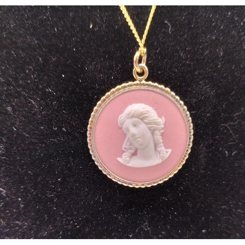 781 - Wedgwood Pink Jasper Pendant, Gold Plate on Hallmarked Silver.