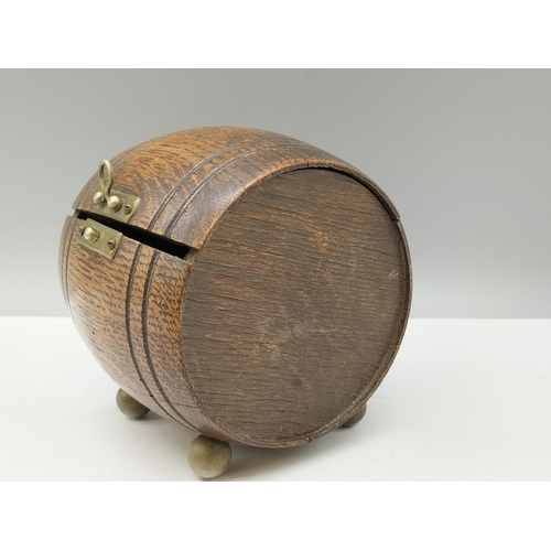 943 - Wooden 'Barrel' Shaped Box. 12cm High x 11cm.