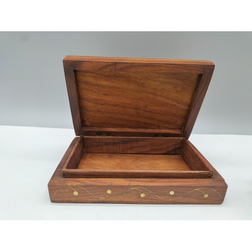 945 - Wooden Boxes with Brass Inlay (2). Longest being 18cm.