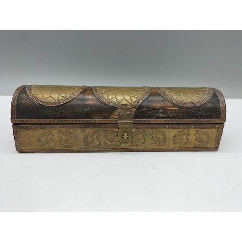 945 - Wooden Boxes with Brass Inlay (2). Longest being 18cm.