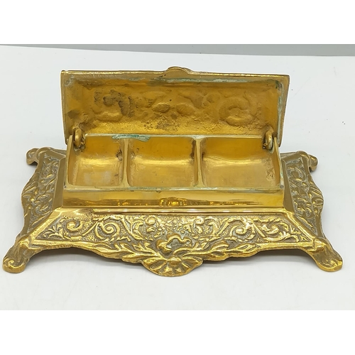 958 - Brass Desk Stamp Holder. 4.5cm High, 15cm x 9cm.