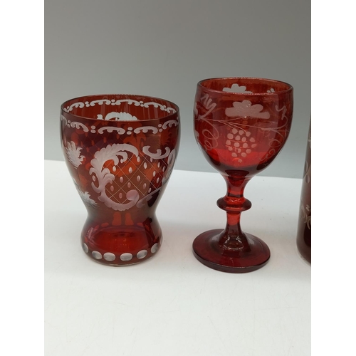 963 - Collection of Bohemian Ruby Glass Items (4).