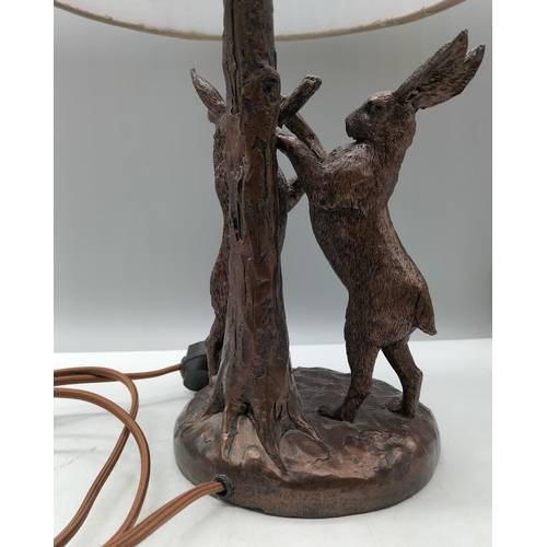 143 - Pair of Fighting Hares Table Lamp. 43cm High including Shade.