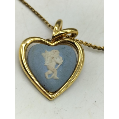 147 - Wedgwood Blue Heart Design Necklace. 2cm x 2cm on 18
