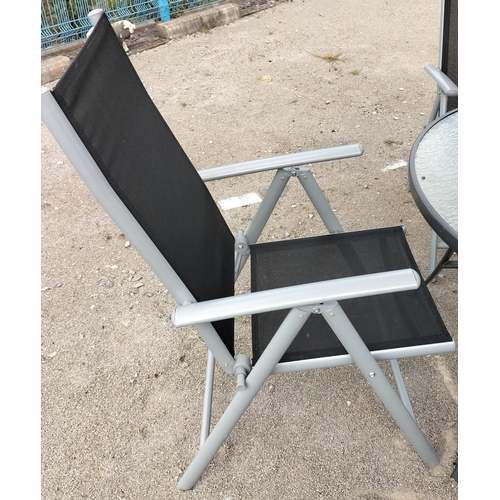 42 - Four Seat Garden Table and Chairs with Wind Up Umbrella. This Lot is Collection Only.